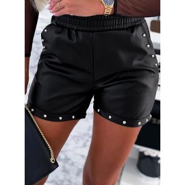 Beaded Faux Leather High Waist Shorts