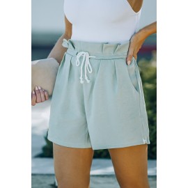 Army Green Frilled Drawstring Waist High Rise Shorts