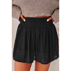 Black Smocked Waist Swiss Dot Casual Shorts