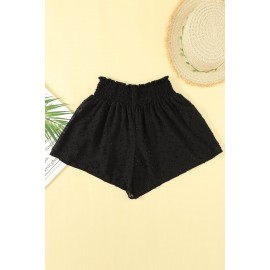Black Smocked Waist Swiss Dot Casual Shorts