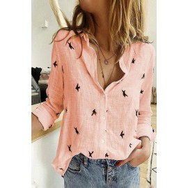 Pink Bird Print Buttoned Shirt